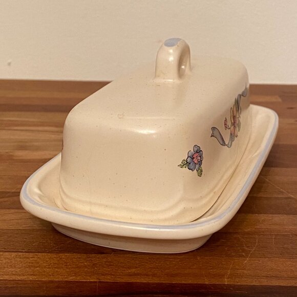 Butter Dish with Lid Floral and Ribbon Design by International China Stoneware - Picture 3 of 6